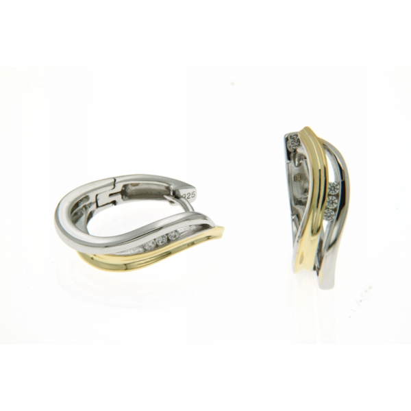 Klapp-creolen Ohrringe 925 Silber bicolor Zirkonia Gold/Weiss
