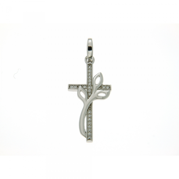 Kreuzanhänger 925 Silber Kreuz mit Ranke 31 x 14,5 mm Zirkonia