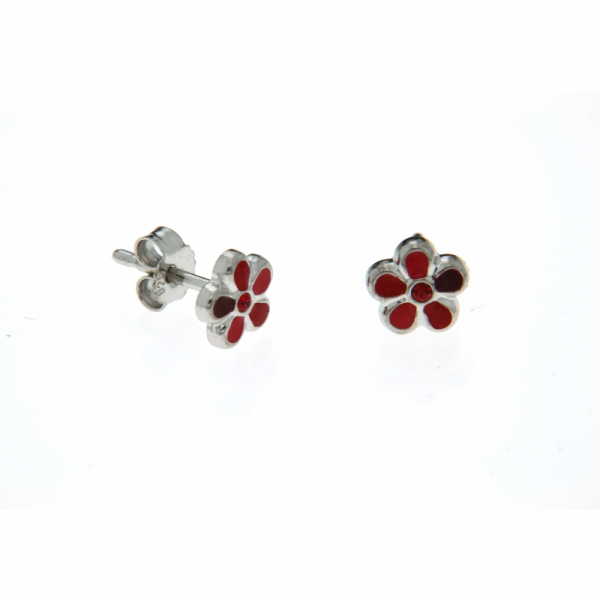 Ohrstecker Ohrringe 925 Silber 6,5 mm Blume rot